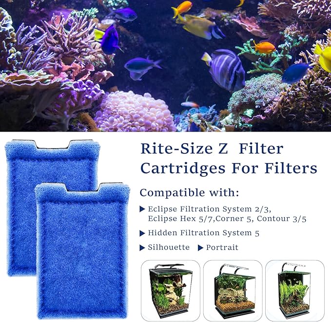 8 Pack Aquarium Filter Cartridges Rite-Size Z - Compatible with Marineland Eclipse & Emperor & Hidden Filtration System, Carbon Fish Tank Filters Replacement, Bio Media for Aquarium Filter-PurrikoPets