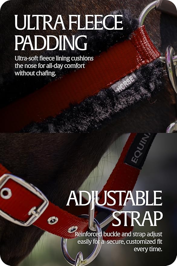 Equinavia Valkyrie Soft Ultra Fleece Padded Adjustable Breakaway Horse Halter - Wine Red/Black - Cob-PurrikoPets