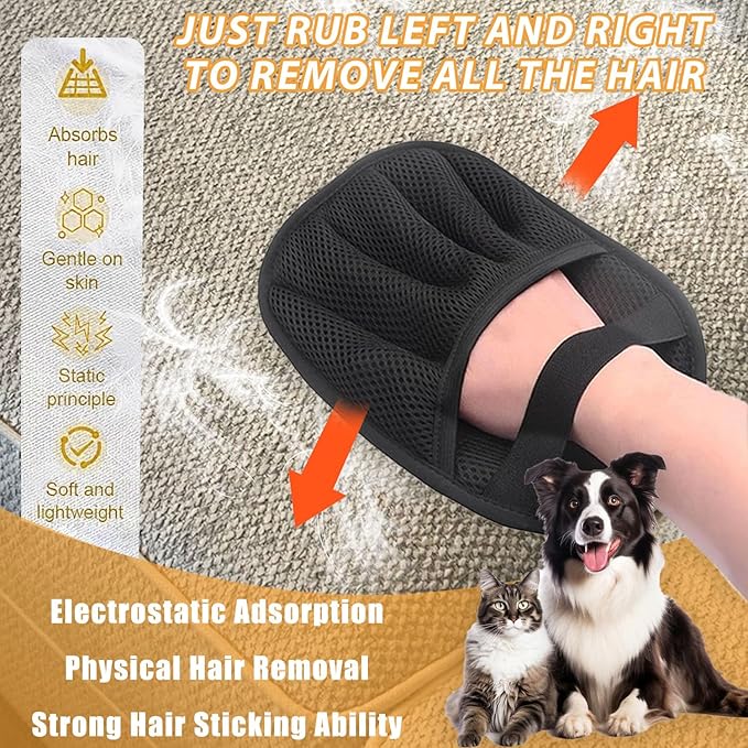 2PCS Pet Hair Removal Glove, Electrostatic Pet Hair Removal Gloves, Upgrade Efficient Grooming Gloves for Pet Hair, Clothing, Couch, Furniture, Carpet, Car Seat-PurrikoPets