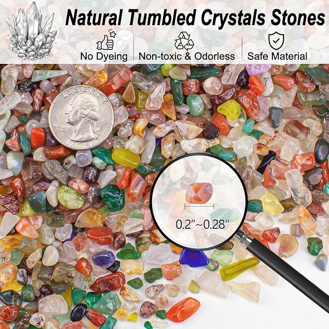 3 Lb Crystal Chips Bulk Tumbled Crushed Quartz Stones, 7 Chakra Crystal Quartz Rocks Healing Stones Pebbles for Vases Filler, Aquarium Gravel Rocks, Succulent Plants Decor-PurrikoPets