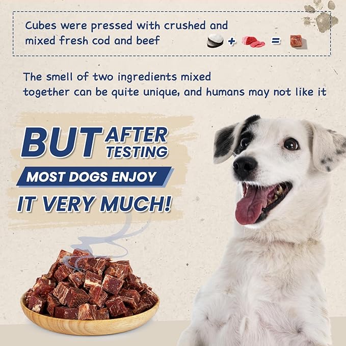 Dog Treats Training Rewards, Beef Cod Cubes, 1% Taurine Added, 12.5 oz, Rawhide Free, Grain Free, Low Fat Dog Training Rewards and Snacks, No Additives-PurrikoPets