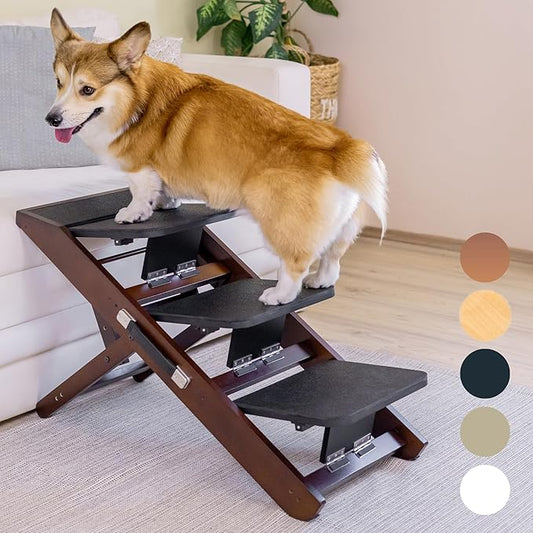 Dog Steps for Bed & Couch 2-in-1 Dog Stairs/Ramp - Height Adjustable Dog Ramp for Couch 7” - 20” - Pet Stairs, Dog Stairs for Small Dogs - Easy to Move Pet Steps with Landing Platform, Walnut-PurrikoPets