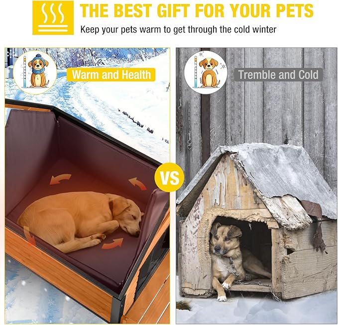 Dog House with Insulated Liner, Waterproof Dog Kennel for Small to Large Sized Dogs, Outdoor Doghouse 100% Insulated Puppy Shelter with Elevated Floor for Winter(Brown)-PurrikoPets