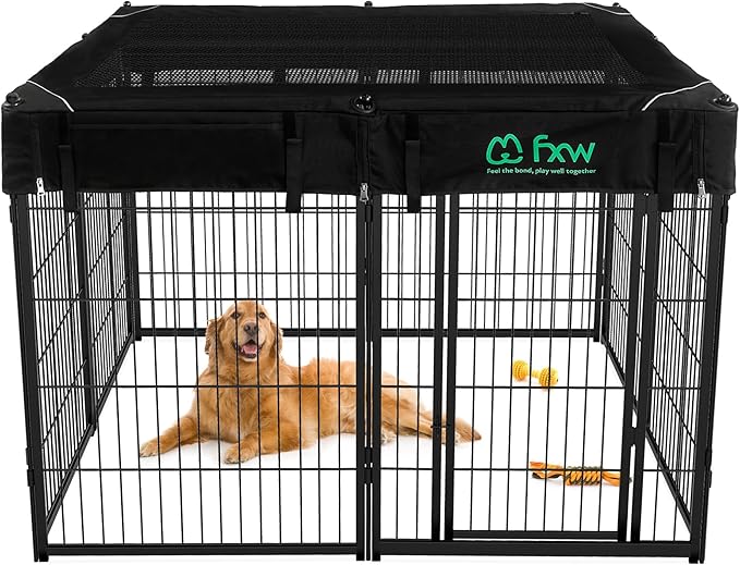 FXW Homeplus Unleashed Indoor Dog Playpen - Stress-Free and Safe Play, Heavy Duty 40 Inch 8 Wire Panels with Playpen Cover for Medium and Large Dogs, Black│Patented-PurrikoPets