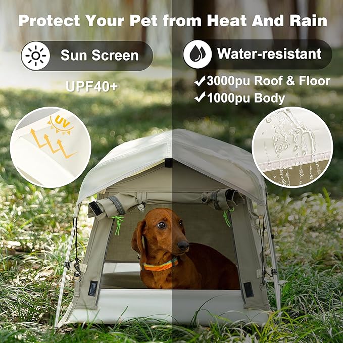 Dog Tent Cotton Fabric, Aluminum Poles and Camping Mat, Outdoor Weatherproof, Dog House Outdoor, Breathable with 2 Side Windows, Portable and Collapsible (Gray, Small)-PurrikoPets