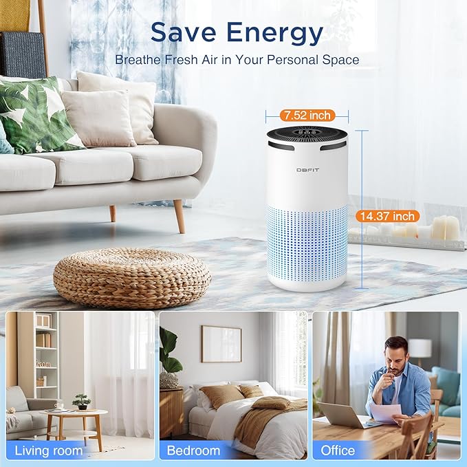 Air Purifiers for Home Large Room Up to 1500ft² with Aromatherapy, DBFIT H13 HEPA Air Purifier Air Cleaner for Smoke Pollen Dust Pet Hair Dander Odor, Portable Air Purifier with Timer (White)-PurrikoPets