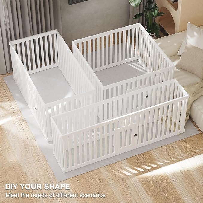 Dog Playpen with Door, 12 Panels Puppy Playpen, 25.6” H Dog Pen for Small Cats and Dogs, Pet Fence for Indoor & Outdoor, Non-Slip Pet Gate Made of Strong Plastic, White-PurrikoPets