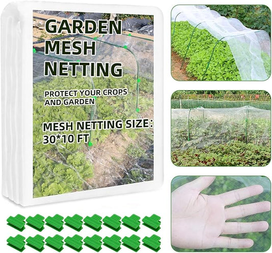 Garden Netting Mesh, 10X30 FT Garden Netting with 16 Cilps & Ultra Fine Mesh Net Bird Barrier Protection for Garden Vegetables Flowers Shrubs Fruit Trees Indoors & Outdoors Plant Beds Greenhouse-PurrikoPets