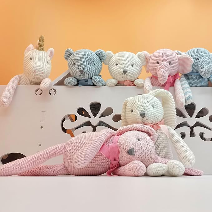 100% Organic Cotton Baby Toys Pink Elephant Stuffed Animals for Newborn 7.1"-PurrikoPets
