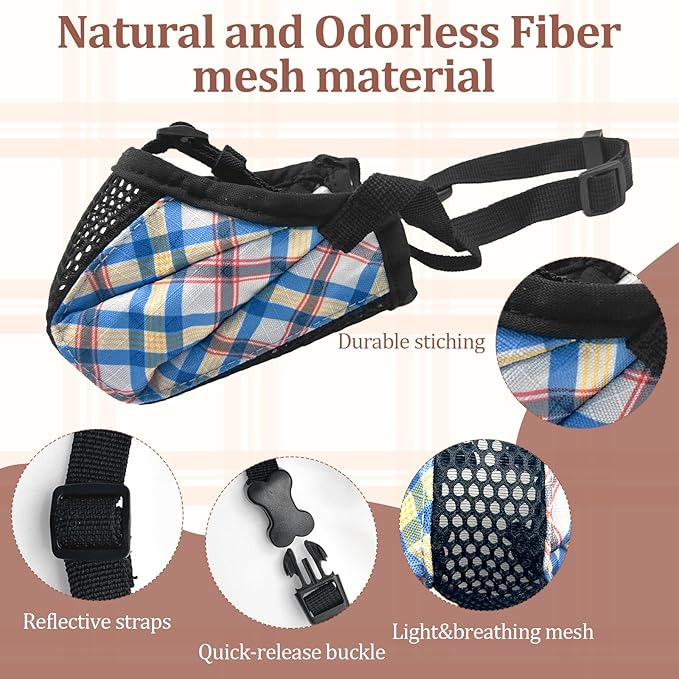 Dog Muzzle for Small Large Dogs - Soft Nylon Basket Muzzle with Adjustable Strap, Breathable Mesh Design Prevents Biting Chewing Licking Eating - Ideal for Training, Grooming & Vet Visits (Blue, XL)-PurrikoPets