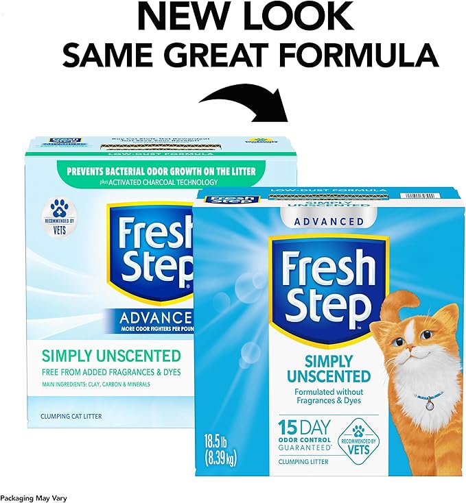 Fresh Step Advanced Simply Unscented Clumping Litter, Fresh Step Unscented Cat Litter Fights Odor on Contact, 18.5 lb. Box-PurrikoPets