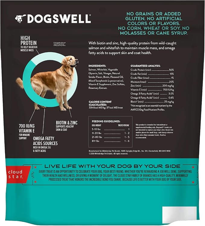 DOGSWELL Jerky Treats for Dogs, Skin and Coat Salmon Recipe 18 oz., 29235-PurrikoPets