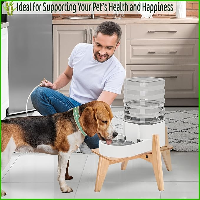 Dog Water Bowl Dispenser Stand - Compatible with Automatic and Gravity Water/Food Dispensers - Adjustable Width, Holds Various Sizes [See Photos for Measurements] - Bamboo-PurrikoPets