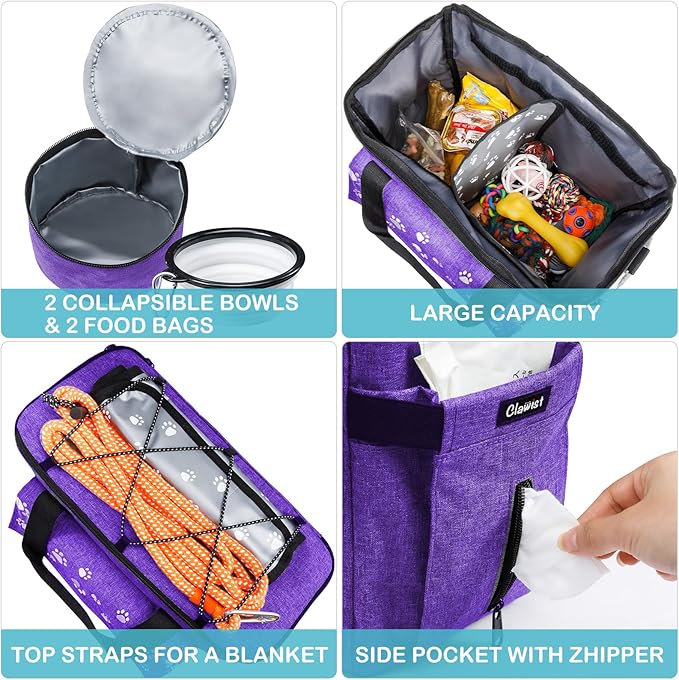 Dog Travel Bag, Airline Approved Dogs Bags for Traveling, 2 Dog 's Food Travel Container and Collapsible Bowls, Weekend Pet Travel Bags (X-Large)-PurrikoPets