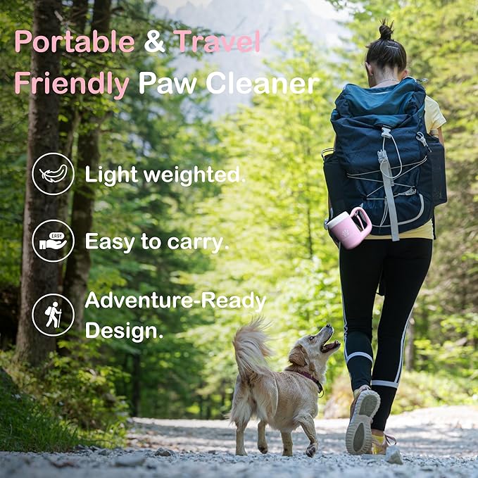 Dog Paw Cleaner for Small & Medium Dogs – Portable Paw Washer Cup with Soft Silicone Brush, Towel & Moisturizing Balm – Gently Cleans Muddy Paws After Walks (Pink, Medium)-PurrikoPets