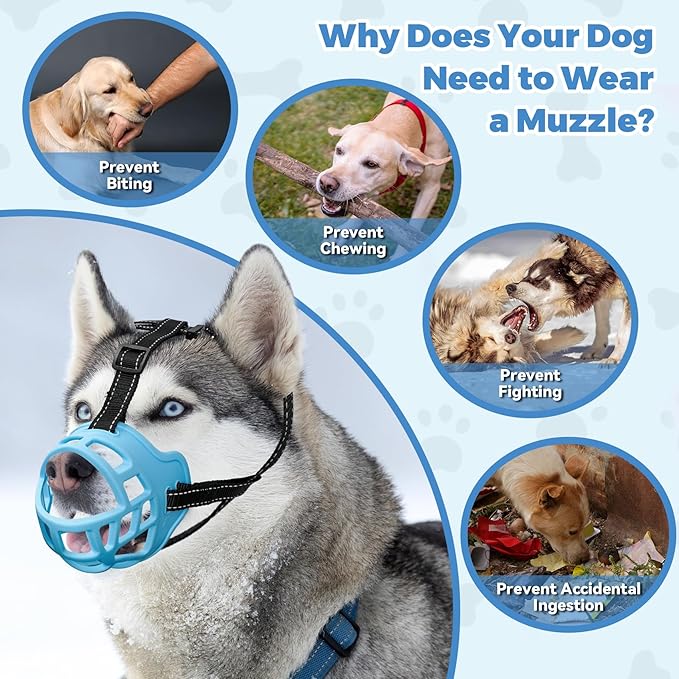 Dog Muzzle for Large Dogs, Breathable Basket Muzzles for Small, Medium and X-Large Aggressive Dog, Allows Panting Drinking, Suitable for Grooming Trimming Training (5, Luminous Blue)-PurrikoPets
