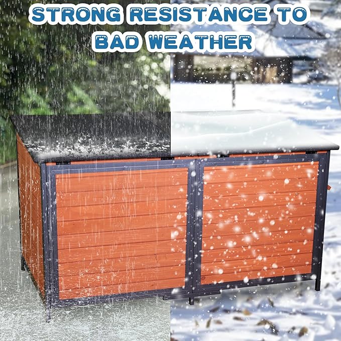 Extra Large Dog House Outdoor Weatherproof 59.1" Outside Wooden Dog Kennel, Chewproof Strong Iron Frame Window-PurrikoPets