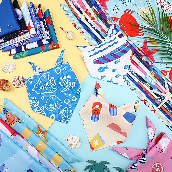 100 Pcs Dog Bandanas Bulk Pet Bibs Colorful Triangle Scarf Pet Bandanas for Medium Large Dogs Spring Summer Birthday Costume Decoration (Ocean Theme)-PurrikoPets