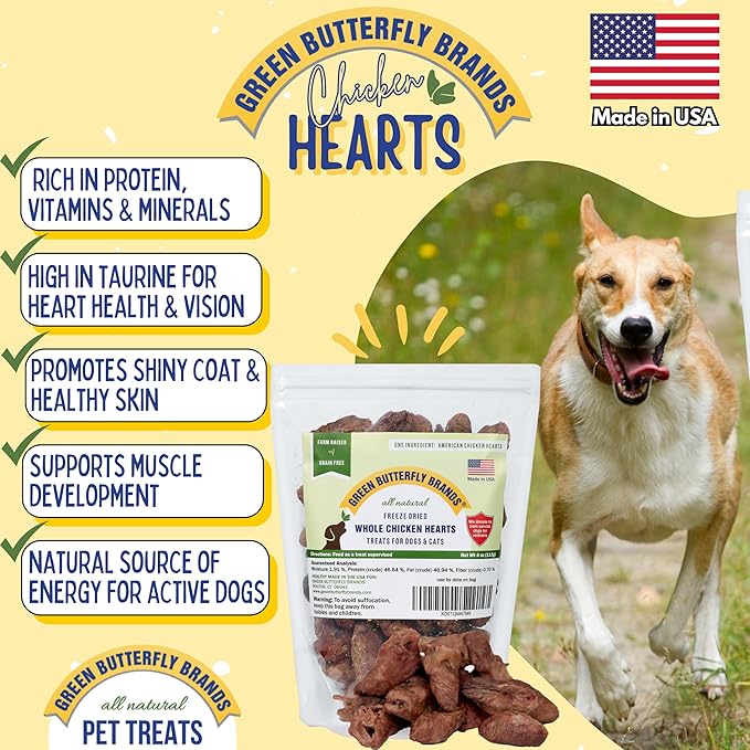 Freeze Dried Chicken Heart Dog Treats Made In USA. All Natural Freeze-Dried Raw Snacks for Dogs and Cats. One Ingredient. High Protein. Heart Health. Irresistible Training Treat-PurrikoPets