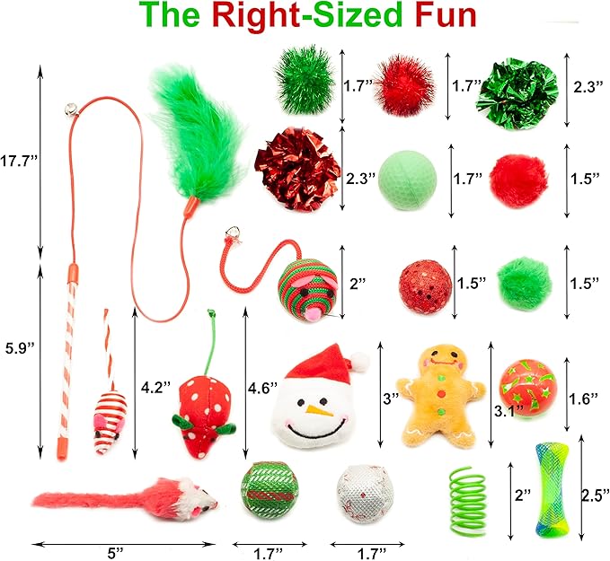 Fashion's Talk Holiday Festive Red Variety Pack Gift Box Cat Toy with Catnip, Box 20 Count-PurrikoPets