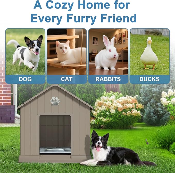 Dog House Indoor Outdoor for Small to Large Sized Dogs Resin Outdoor Dog House with Ventilation Puppy Shelter with Elevated Floor, Easy to Assemble, Blue-PurrikoPets