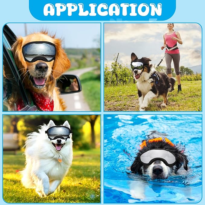 Dog Goggles for Large Dogs, UV Wind Dust Fog Protection, Soft Frame Adjustable Dog Sunglasses, Summer Driving & Winter Snow Eyewear, Tactical Pet Glasses with Elastic Strap (Black)-PurrikoPets