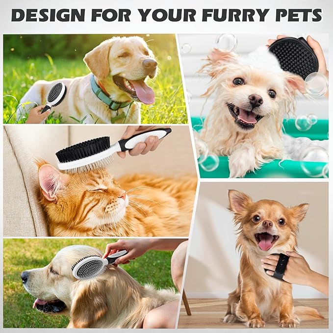 2PCS Pet Grooming Tools - Double-Sided Brush for Shedding and Bathing, Suitable for Short/Long Haired Dogs Cats and Horses, Deshedding Dog Brush, Mane & Tail Combs for Horses - Pet Supplies (White)-PurrikoPets