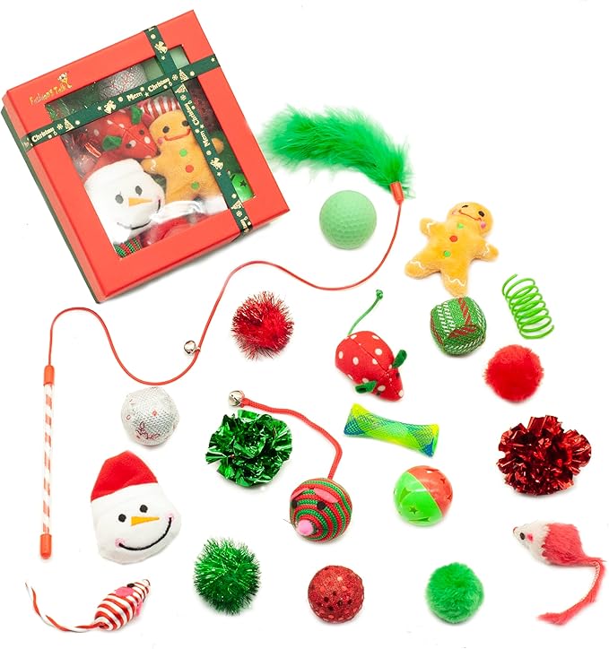 Fashion's Talk Holiday Festive Red Variety Pack Gift Box Cat Toy with Catnip, Box 20 Count-PurrikoPets