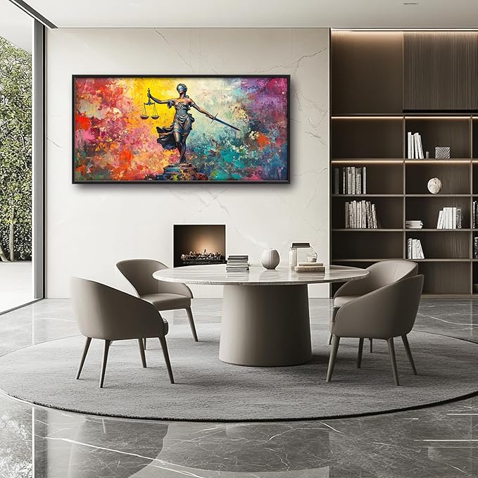 Extra Large Lady Justice Framed Wall Art for Living Room,Oversized Scales of Justice Pictures Wall Decor,Abstract Colorful Canvas Print Painting Modern Artwork Bedroom Office Bathroom 60L" x 30W"-PurrikoPets