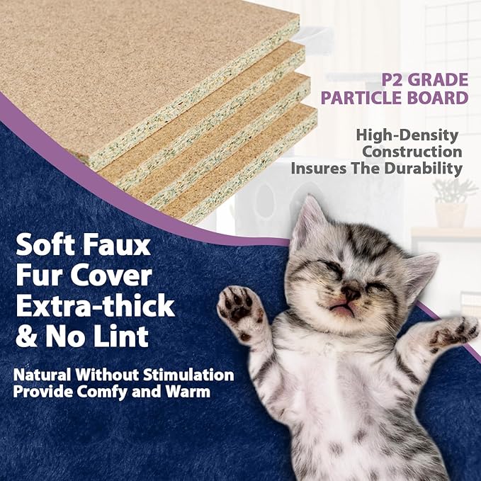 70 Inches Multi-Level Cat Tower for Indoor Cats - XL Tree Climbing Condo With Scratching Posts and Hanging Toys, Navy Blue-PurrikoPets