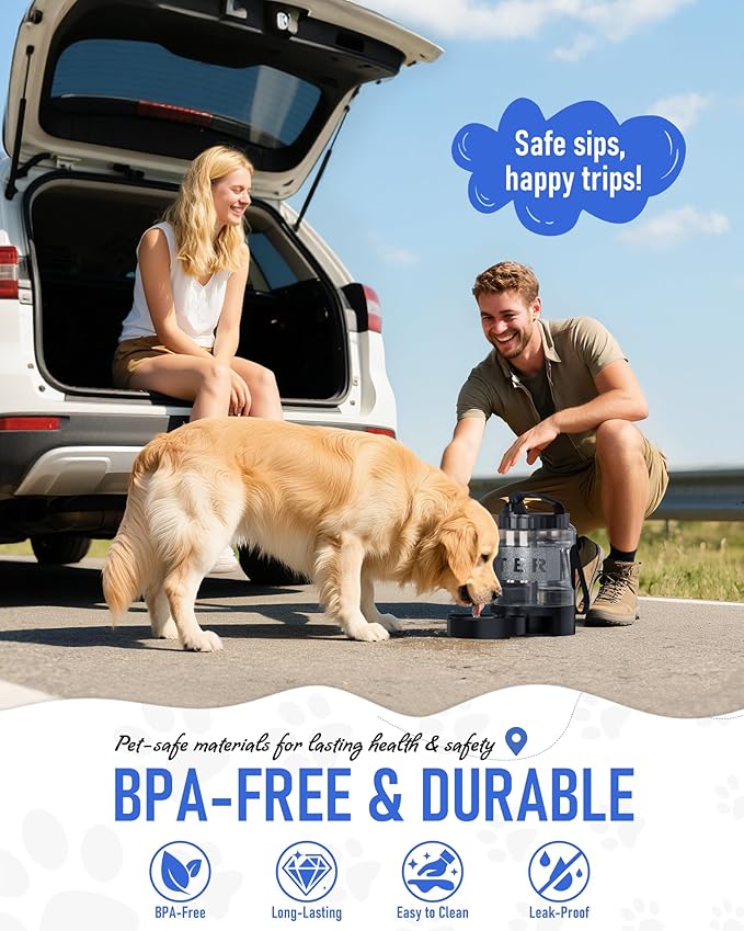 Dog Water Bottle Travel Bowl, 77oz Large Portable Dog Water Bowl Dispenser, Leakproof Pet Drinking Bottle Dispenser for Hiking Camping Walking Travelling Beach Car Trips, BPA Free, Black-PurrikoPets