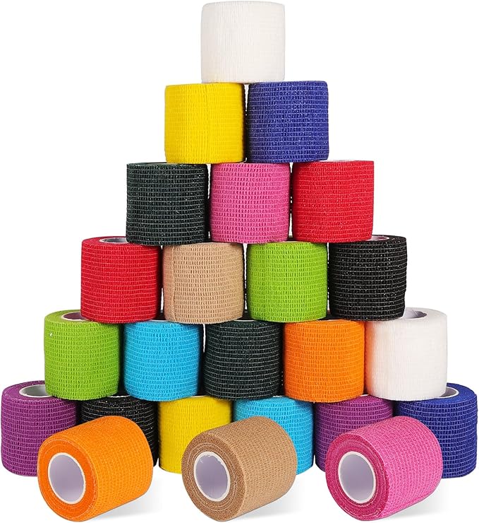 24 Pack Self Adhesive Bandage Wrap 2 Inch, Cohesive Medical Tape for Sports, Elastic Vet Wrap for Athletic, Ankle, Wrist Sprains, Pet First Aid-PurrikoPets
