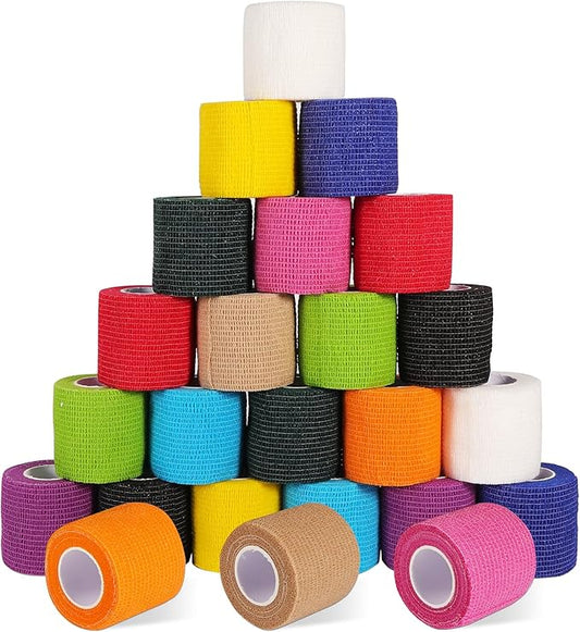 24 Pack Self Adhesive Bandage Wrap 2 Inch, Cohesive Medical Tape for Sports, Elastic Vet Wrap for Athletic, Ankle, Wrist Sprains, Pet First Aid-PurrikoPets