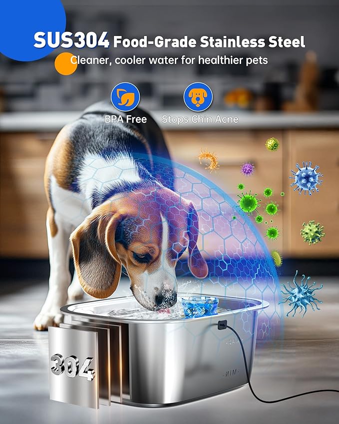 Dog Water Fountain for Large Dogs Stainless Steel, 3Gal Extra Large Dog Water Bowl Dispenser with 2 Filters & Visual Window, Automatic Filtered Pet Fountain Indoor, Quiet Safe Pump with LED Indicator-PurrikoPets