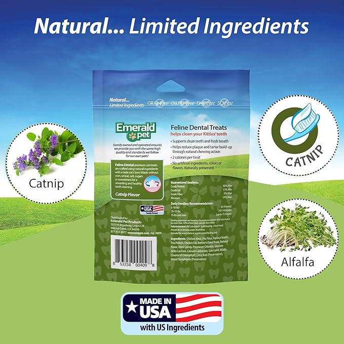 Feline Dental Treats — Tasty and Crunchy Cat Dental Treats Grain Free — Natural Dental Treats to Clean Cat Teeth, Freshen Cat Breath, and Reduce Plaque and Tartar Buildup — Catnip Treats, 3 oz-PurrikoPets