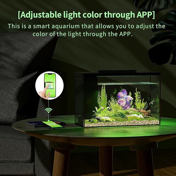 4.5 Gallon Betta Fish Tank self Cleaning, Aquarium kit, Small Fish Tank with Filter Light Water Pump, Fish Tank Starter Kits Fish Bowl-PurrikoPets