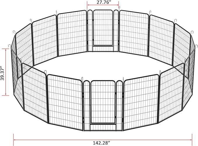 Dog Playpen, Outdoor Dog Fence, 16 Panels, 40" H Dog Pen for Large/Medium/Small Dogs, Heavy Duty Metal Pet Fence with Gate, Portable Dog Fence for RV Camping and Yard (Black)-PurrikoPets