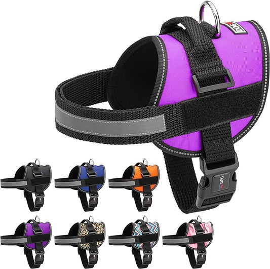 Dogline Dog Harness, Reflective No-Pull Adjustable Vest with Handle for Walking, Training, Breathable, No - Choke Harness for Small, Medium or Large Dogs Room for Patches Girth 27 to 34 in Purple-PurrikoPets