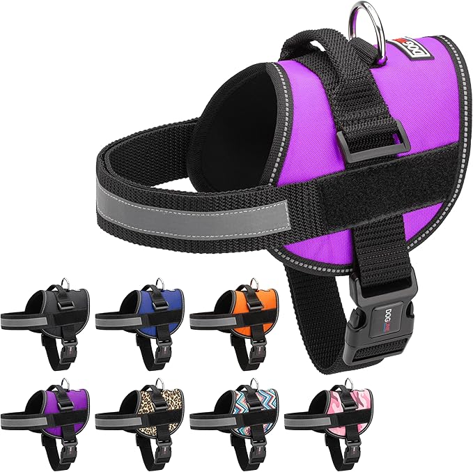Dogline Dog Harness, Reflective No-Pull Adjustable Vest with Handle for Walking, Training, Breathable, No - Choke Harness for Small, Medium or Large Dogs Room for Patches Girth 33"-46" in Purple-PurrikoPets