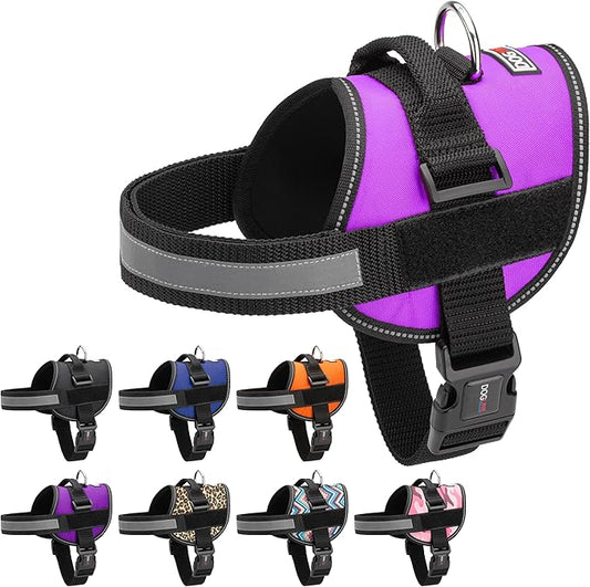 Dogline Dog Harness, Reflective No-Pull Adjustable Vest with Handle for Walking, Training, Breathable, No - Choke Harness for Small, Medium or Large Dogs Room for Patches Girth 22"-28" in Purple-PurrikoPets