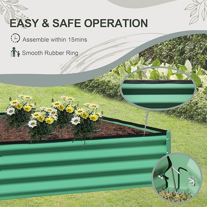 Domi Galvanized Raised Garden Bed, 8x4x1Ft Thickening Metal Planter Box for Vegetables Bottomless for Backyard Outdoor, 1" Deep w/ 228 Gallon Capacity - Green-PurrikoPets