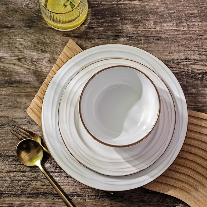 GBHOME Ceramic Dinnerware Sets,18 pcs Embossed Elegant Stoneware Plates and Bowls Sets, Housewarming Wedding Gift | Dishwasher & Microwave Safe | Dishes Set Service for 6-PurrikoPets