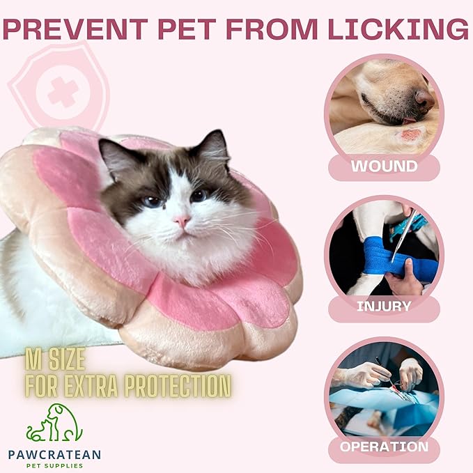 Adjustable Comfy Flower Style Elizabeth Collar for Cats and Puppies Soft Recovery Cone Pet Protective Neck Collar (Pink, Small)-PurrikoPets