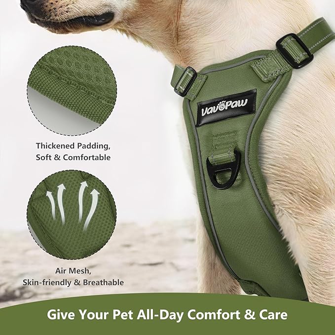 Dog Seat Belt Harness for Car, Dog Car Harness Adjustable Mesh Breathable & Dogs Seatbelt Safety Tether with Elastic Bungee for Small Medium Large Pets(Army Green, XL)-PurrikoPets