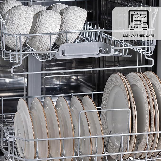 GBHOME Ceramic Dinnerware Sets,18 pcs Embossed Elegant Stoneware Plates and Bowls Sets, Housewarming Wedding Gift | Dishwasher & Microwave Safe | Dishes Set Service for 6-PurrikoPets