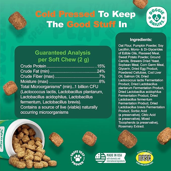 Doggie Dailies Probiotics for Dogs - Advanced Dog Probiotics with Prebiotics - Promotes Digestive Health - Supports Immune System and Overall Health (Pumpkin) 225 Soft Chews-PurrikoPets