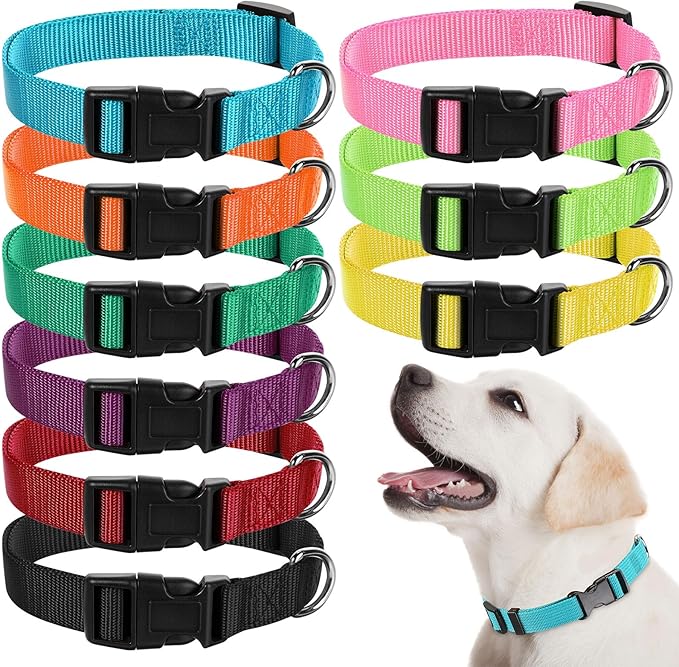 9 Pieces Adjustable Dog Collar for Animal, Soft Nylon Pets Puppy Collar with Quick Release Buckle Holder Bulk for Dogs Walking Running Training(Medium,Bright Colors)-PurrikoPets