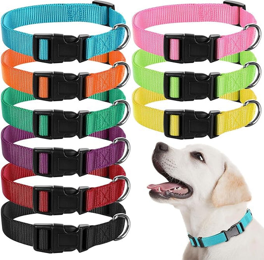 9 Pieces Adjustable Dog Collar for Animal, Soft Nylon Pets Puppy Collar with Quick Release Buckle Holder Bulk for Dogs Walking Running Training(Medium,Bright Colors)-PurrikoPets
