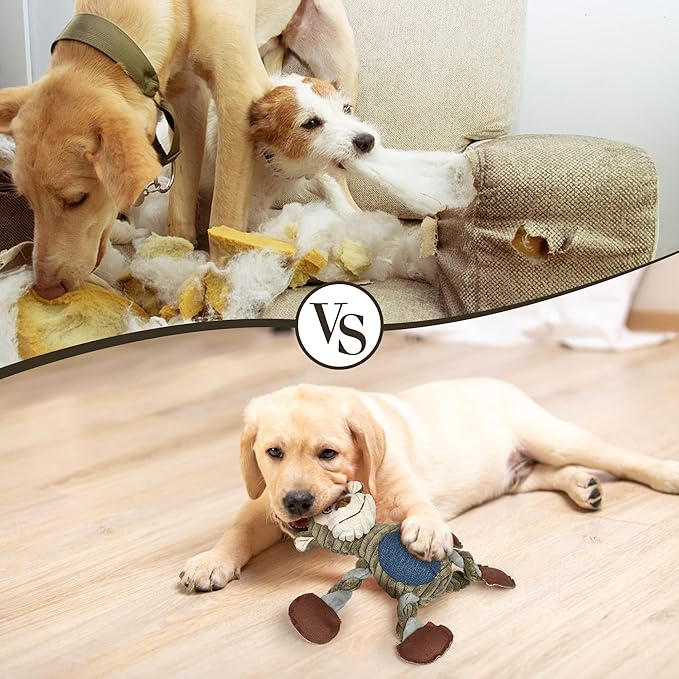 Dog Toys for Large Dog - Plush Squeaky Medium & Small Dog Toys - Stuffed Animals Puppy Toys - Funny Cute Dog Toys for Dog Birthday Presents (Monkey)-PurrikoPets