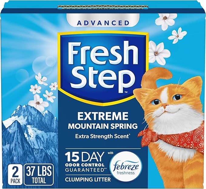 Fresh Step Advanced Extreme Clumping Litter with Febreze Freshness with Mountain Spring Scent, Fights Odor on Contact, 37 lbs. (2 x 18.5 lb. Box)-PurrikoPets